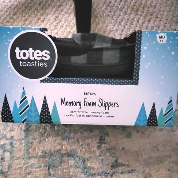 NIB Totes Men's Slippers House Shoes Toasties Memory Foam Buffalo Check - Picture 3 of 3
